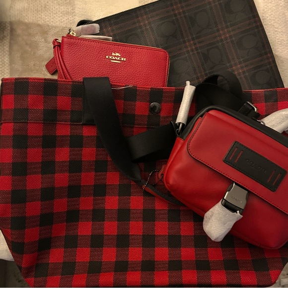 NWT! Coach 4 piece Gingham Canvas Tote 4 set-Veterans day sale - Picture 1 of 14